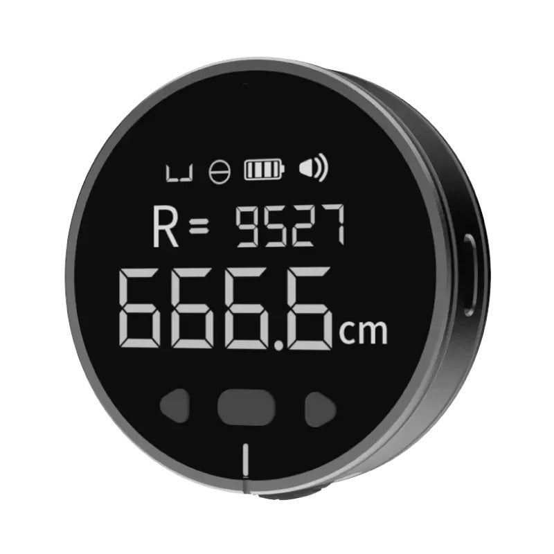 Digital device with a circular display showing measurements on a white background