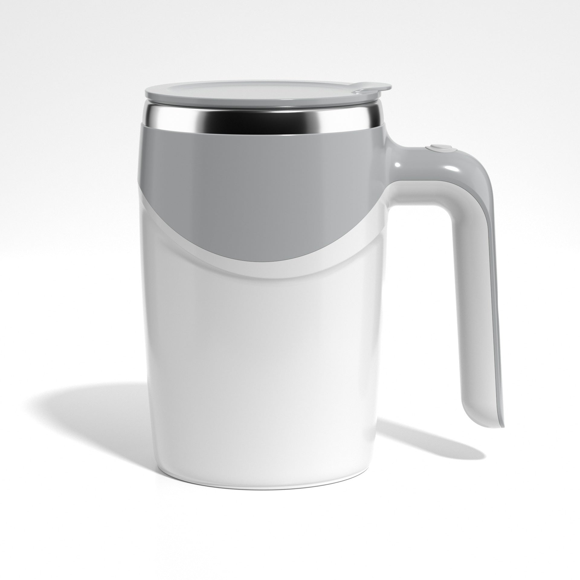 White mug with a silver lid on a white background