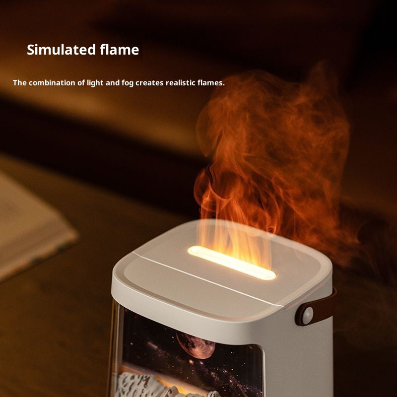 Simulated flame effect on a device with text explaining the technique.