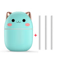Cute turquoise cat-shaped container with rose gold accents and two white straws on a white background